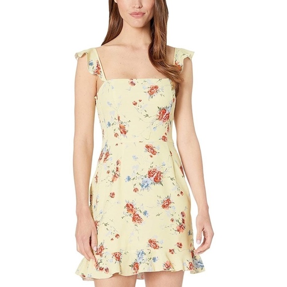 𝅺wayf Enclave Mini Dress In Yellow Poppy Print - Picture 1 of 13
